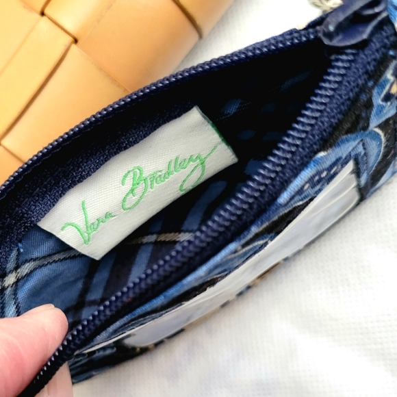 NEW Vera Bradley ID Wallet Small Zipper Lobster Claw Clasp Chain Blue Tan Floral - Picture 4 of 8